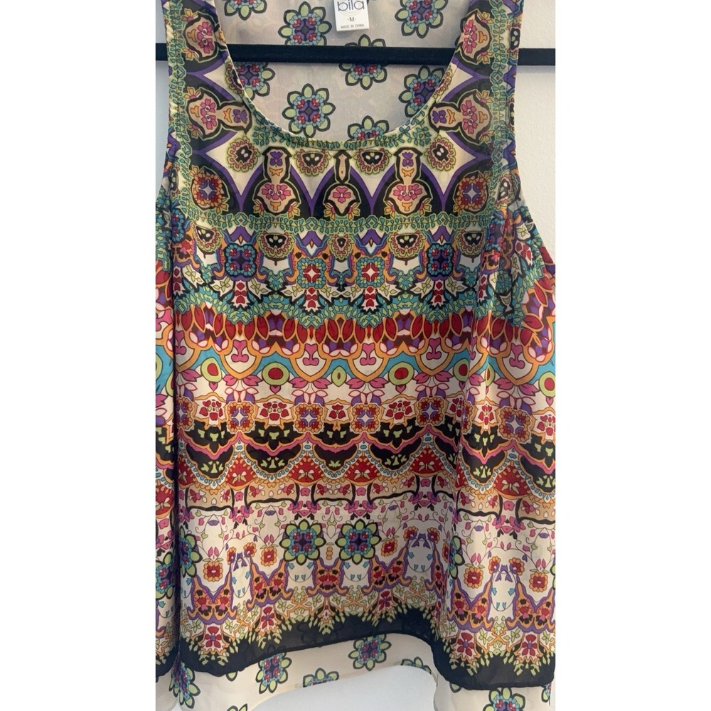 Bila Tank Top Women's Medium Blue‎ Green Floral Boho High Low Hem Hippie Resort - Picture 2 of 10